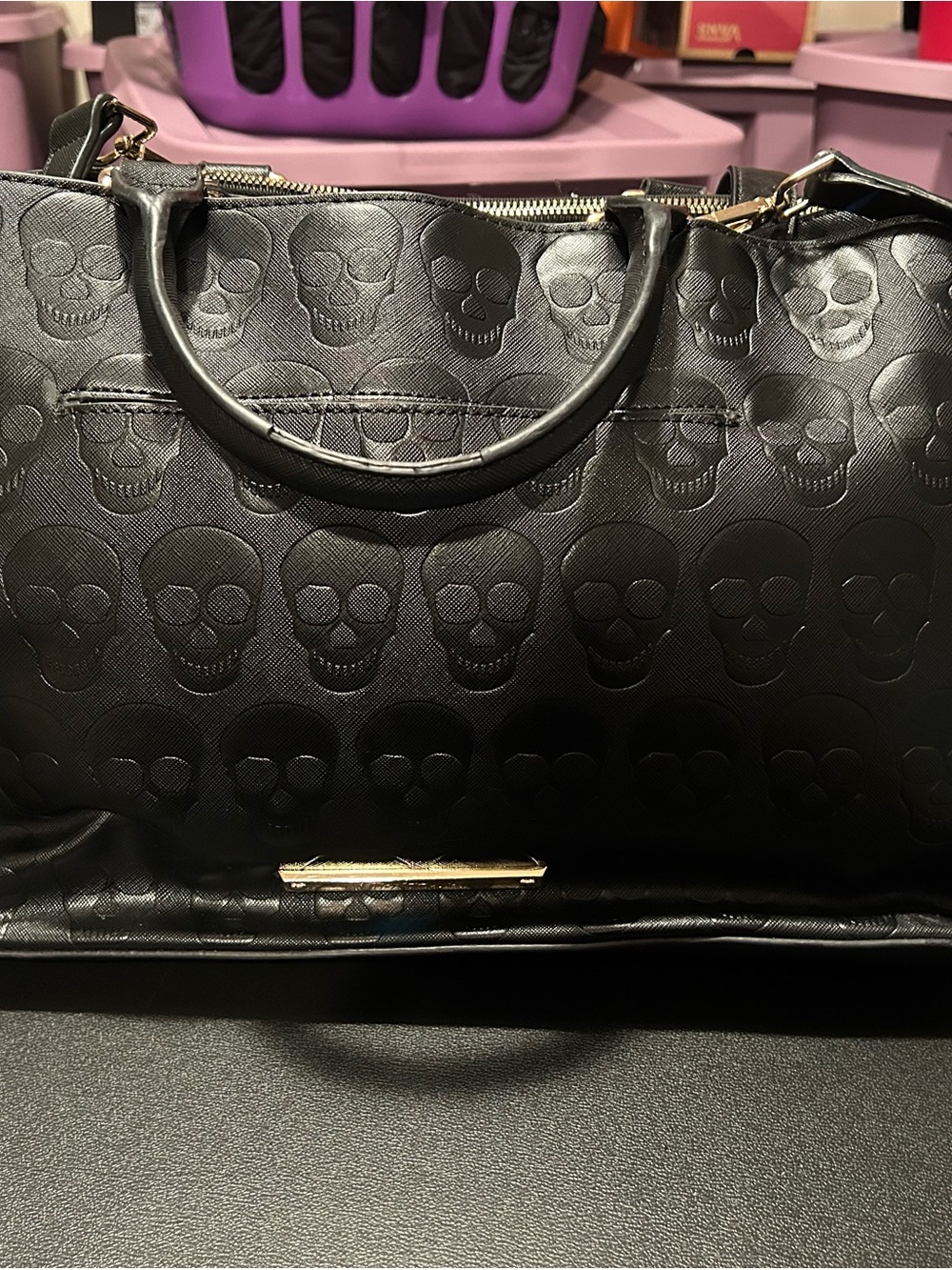 Betsey Johnson Black Skull-Embossed Shoulder Bag